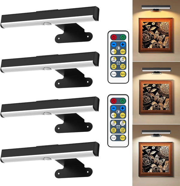 EUIOKUN 4Pack Wireless Picture Light with Remote,Battery Operated Wall Sconces for Wall Decor,3