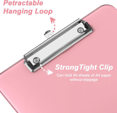 Rimilak Set of 6 Plastic Clipboards, Translucent 12.5 x 9 Inch Letter Size with Low Profile Metal Clip, Pink | Office
