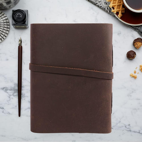 Large Writing Notebook of Shadows - TUZECH Handmade Leather Journal for Women & Men, 7 by 5 Inches (Brown)