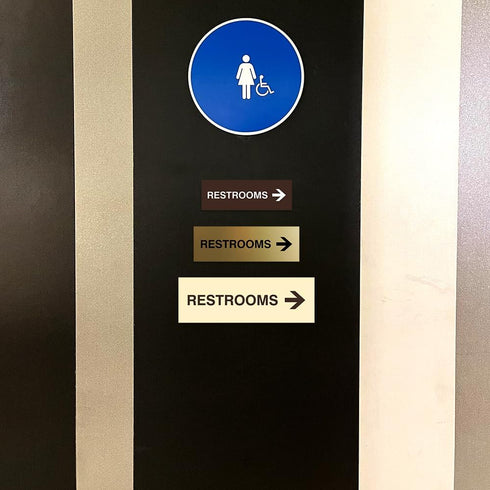Signs ByLITA Basic Restrooms Right Arrow Sign - Durable Material with Strong Adhesive Tape (Brushed Silver) - 1 Pack