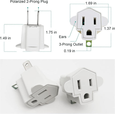 YOELVN 3 Prong to 2 Prong Adapter, 3-2 Prong Grounding Outlet Converter, Portable Fireproof Wall Outlet Plug Adapter, 2
