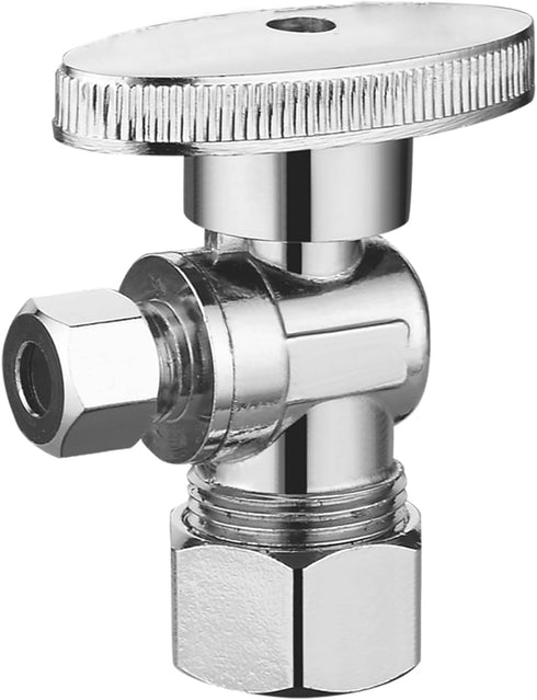 4 Pack Angle Stop Valve 1/2" Nominal Comp x 3/8" OD Comp, Chrome Plated Brass