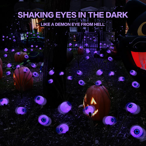2PACK Scary Eyeballs Solar Garden Lights, 12LED Purple Swaying Firefly Halloween Decorations, Waterproof Outdoor Decor