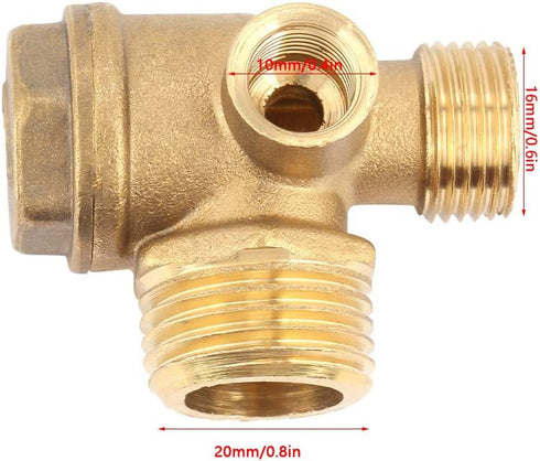 Air Compressor Check Valve, 3-Way Brass Male Threaded Air Compressor Check Valve Tube Central Pneumatic Tool G1/2" x G3/8" x G1/8" by Tyenaza