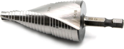 TEMO M35 Cobalt Step Drill Spiral Flute, Two Sizes: 7/8 Inch and 1-1/8 Inch, 1/4 Inch Hex Shank