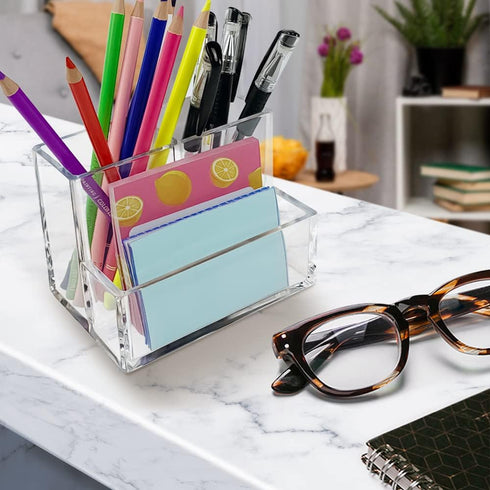 Clear Acrylic Pen Holder - Modern Desk Organizer for School, Home, and Office, Makeup Brush Storage