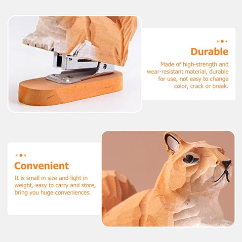 Wooden Animal Stapler Set, Squirrel Desktop Stapler, Handmade Wood Carving for Office Stationery