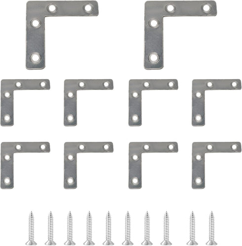 PDETVEO 10PCS (60x60mm) Flat L Brackets Corner Braces, Heavy Duty Steel Right Angle