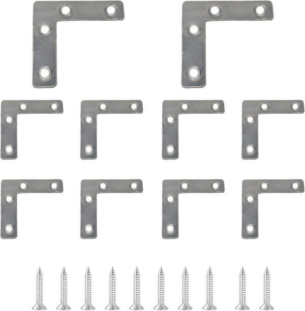 PDETVEO 10PCS (60x60mm) Flat L Brackets Corner Braces, Heavy Duty Steel Right Angle