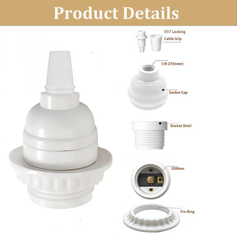 Socket,3 Pack E26 E27 Phenolic Medium Base Light TWDRTDD White Period Style Edison Retro Pendant Lamp Holder