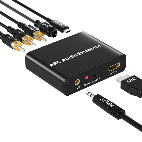 3.5mm HDMI ARC Adapter, ARC Audio Extractor with Digital Optical TOSLINK SPDIF Coaxial and Analog RCA Stereo HDMI ARC