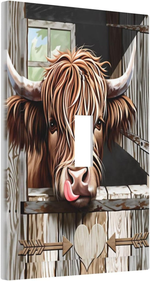 HTSAHKV 3 5 Inch Rustic Highland Cow Wall Plate Light Switch Cover Single Gang Outlet Faceplate Print Plate Cover X