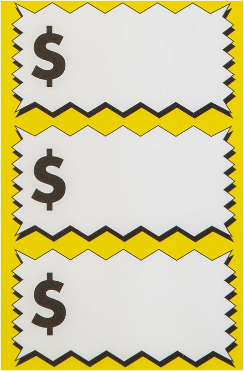 Sunburst Systems 7071 Large Item Pricing Stickers, 75 Count, 4" x 2.25", Yellow and White