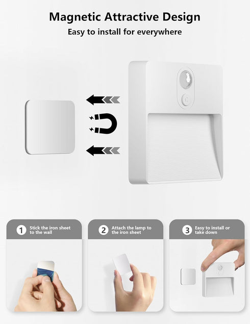 Closet 2 Packs Motion Sensor Night Light Indoor, Rechargeable Battery Operated Lights with RGB Lights, Magnetic Stick