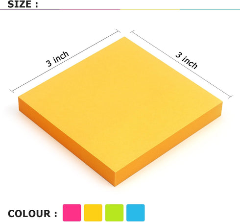 Bright Colors Sticky Notes 3x3, 4 Pads 100 Sheets/Pad Self-Stick Notes