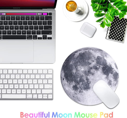 ProElife Round Mouse Pad Gaming Cute Moon Mousepad, 8.66-Inch Non-Slip Rubber Base for Home Office