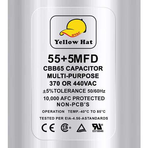 Capacitor for Air Conditioner 55+5 uf MFD 370 or 440 Volt VAC, Multi-Purpose Round Capacitor for AC Motor Run or Fan
