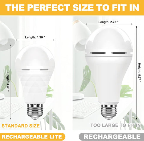 A19 Rechargeable Light Bulbs, 60 Watt Equivalent, Self-charging Emergency Light Bulb, 1200mAh Battery, 2 PK