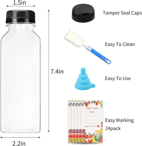 20pcs 16oz SUPERLELE Juice Bottles, Plastic Juicing Bottles with Caps, Clear Drink Containers with Lids for Drinking