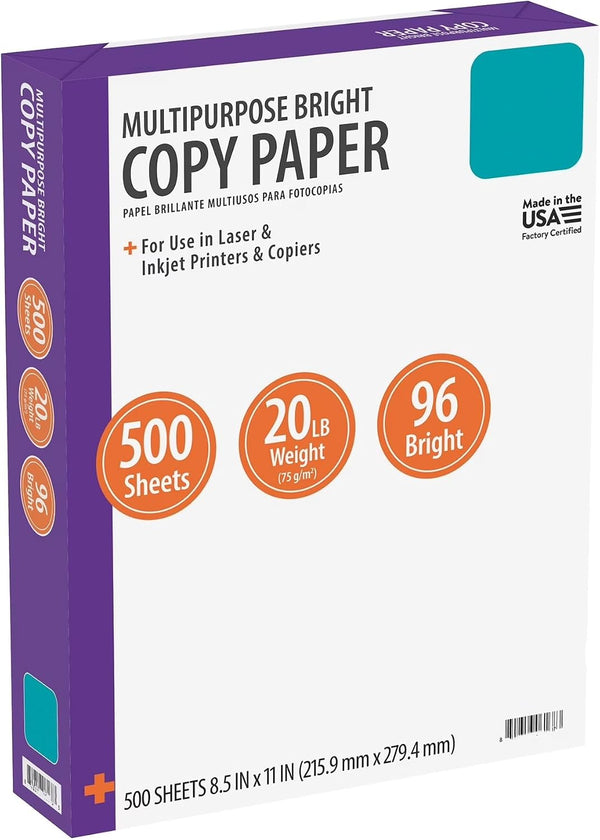 Generic Multipurpose Bright Paper, 8.5" x 11", 96 Bright, White, 20 lb., 500
