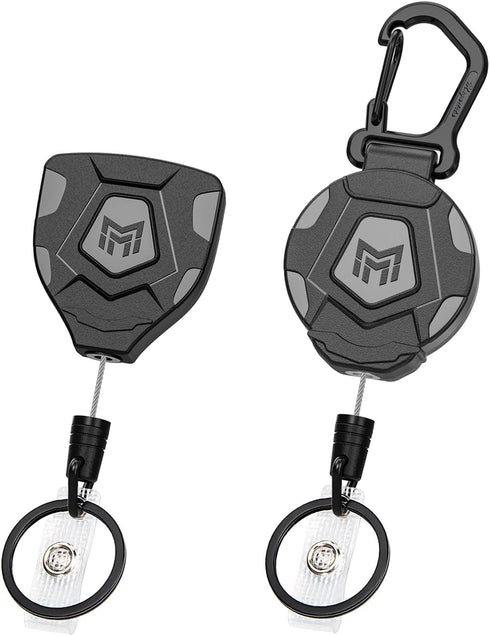 MNGARISTA Heavy Duty Retractable Keychain, Belt Clip & Carabiner Versions, 31.5" Steel Rope, 2-Pack Tactical ID Badge
