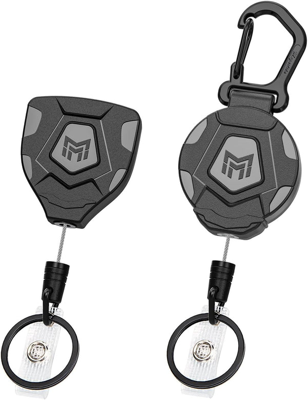 MNGARISTA Heavy Duty Retractable Keychain, Belt Clip & Carabiner Versions, 31.5" Steel Rope, 2-Pack Tactical ID Badge