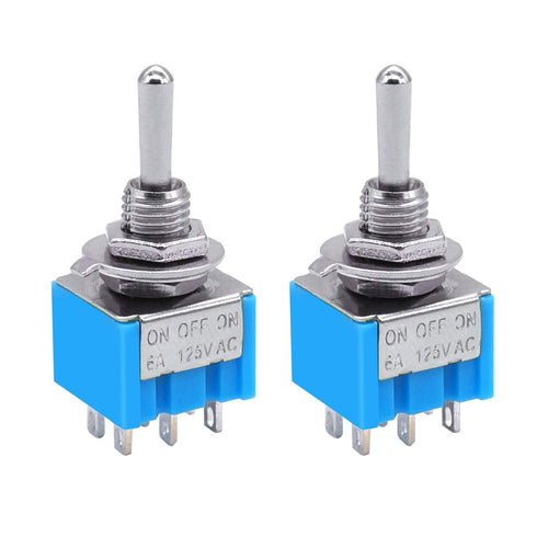 Taiss 10pcs DPDT Mini Toggle Switch - 6-Pin 3 Position ON/Off/ON, 6A 125V MTS-203