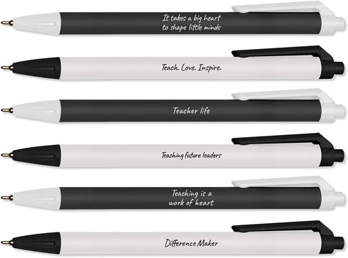 Black And White Teacher Empowerment Pen Set, 6 Black Ink Gel Glide Pens, Encouraging Educator Classroom Supplies