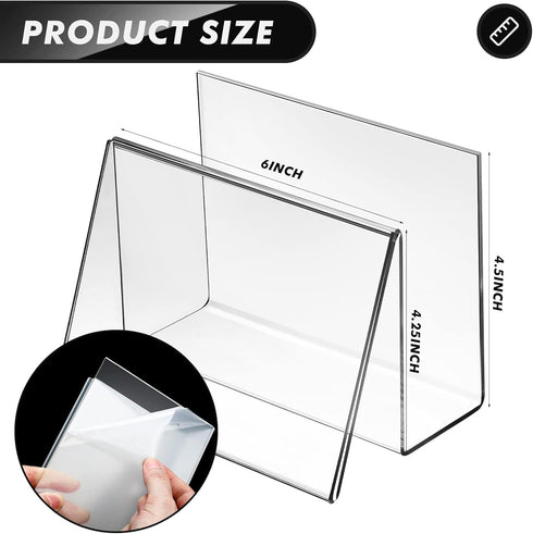 Vicenpal 12 Pcs Clear Acrylic Postcard Holder, Business Card Display Stand for Desk, Home Office, School (6 x 4.25 x