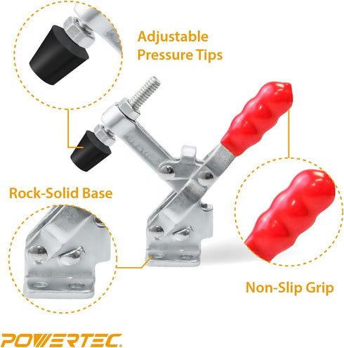 POWERTEC 1PK Toggle Clamp, 200 lbs Holding Capacity, 12050 Quick Release Vertical Clamps for Woodworking Jigs