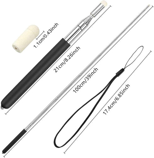 Telescopic Teacher Pointer Stick with Hand Lanyard, Extendable Handheld Pointer for Classroom (Black)
