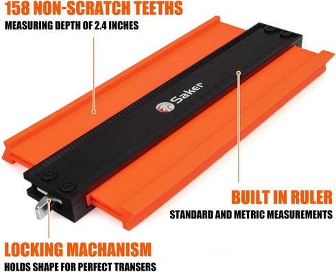 Saker 10 Inch+5 Inch Contour Gauge Duplication Tool, Adjustable Lock for Irregular Shape Woodworking Tracing