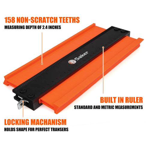 Saker Contour Gauge, 10 Inch Lock Profile Tool for Precisely Copying Irregular Shapes, Welding, Flooring, Woodworking
