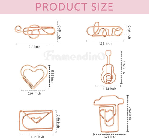 Framendino 30 Pack Rose Gold Cute Assorted Sizes Small Paper Clips, Index Card Binder Clip with Fun Storage Box