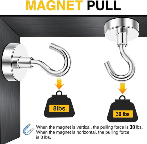 DIYMAG Magnetic Hooks - 30Lbs Strong Heavy Duty Cruise Magnet Hooks for Classroom, Fridge, Kitchen, Garage, Office, 15