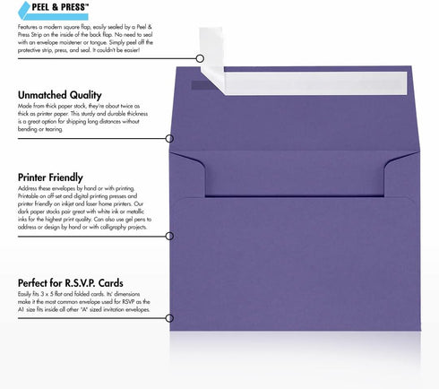 LUXPaper 4Bar A1 Invitation Envelopes | 3 5/8" x 5 1/8" | Peel & Press | 80lb. Text | Wisteria Purple | 50 Qty