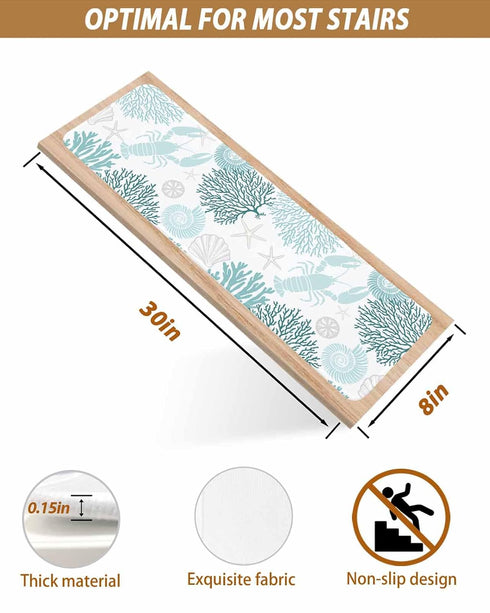 BOHOOSKYLAR 4 8"x30" Blue Lobster Stair Treads Ocean Starfish Blue Coral Shell Marine Life Indoor Non Slip Peel