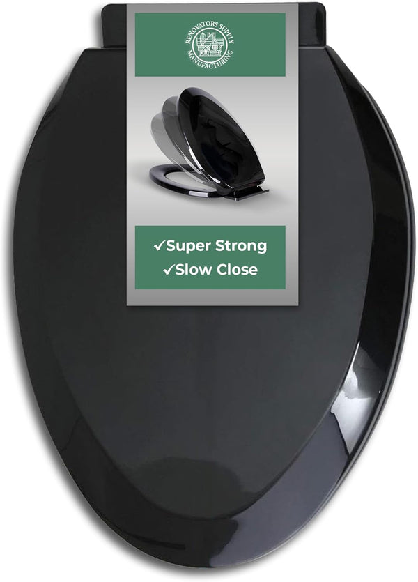 Renovators Supply Manufacturing Plastic Soft Close Toilet Seat Elongated Quiet-Close Lid, Contoured