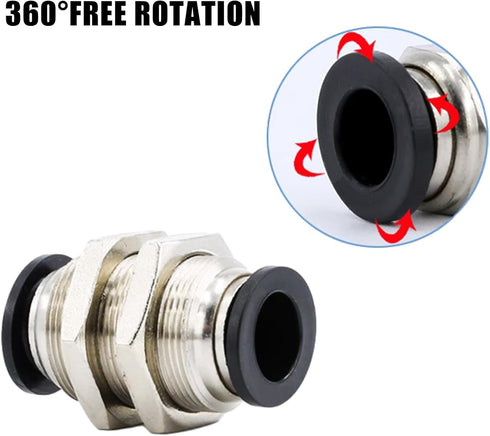 2Pcs Pneumatic Bulkhead Union 1/2" x 1/2" Tube OD Push to Connect Fitting