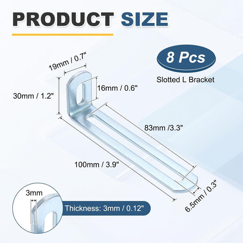 8 3.9"x1.2"x0.7", 90 uxcell Pcs Adjustable Right Angle Brackets, Slotted L-Shape Corner Bracket Degree Steel l Bracket