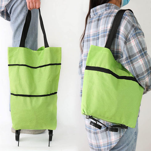 JIEOU Folding Shopping Bag With Wheels, Waterproof Grocery Carts, Reusable Portable Trolley Bags for Shopping