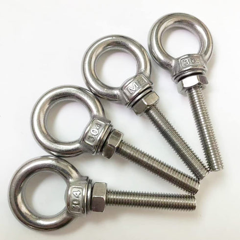 M8 Stainless Steel Shoulder Eye Bolt, 4 Pack Heavy Duty 5/16" Screw Bolt Accessories with Nuts and Washer (50mm Thread)