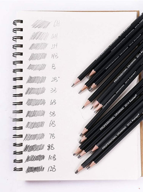Sketch Pencil Drawing Set, 14 Pencils 6H, 4H, 2H, HB, 1B, 2B, 3B, 4B, 5B, 6B, 7B, 8B, 10B, 12B