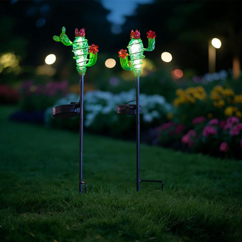 2Pack Viveta Garden Solar Lights - Cactus Solar Figurine Lights Stake, Waterproof Outdoor Decor for Pathway, PatioLawn