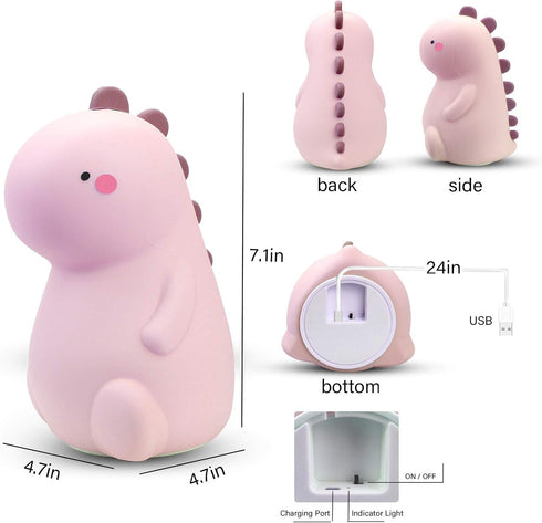 Oaroily Dinosaur Night Light for Kids, LED Nursery Lamp for Toddler's Room, Cute Color Changing Silicone Baby Night