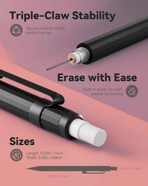 Four Candies 5PCS Metal Mechanical Pencil Set, 0.7mm with Dual Spring, Vintage Barrels, 240 HB #2 Lead Refills