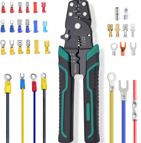 Tnisesm Wire Crimping Tool 26-10 AWG, Crimping Pliers with Stripper Cutter for Open Barrel Terminals