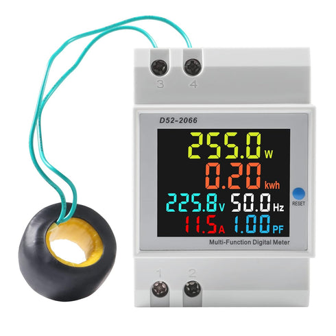 Electricity Single Phase Energy Meter Tester Electricity Usage Monitor AC 110V 40V-300V 100A Ampermeter Power Voltmeter Ammeter Voltage Amps Watt Kwh Frequency Power Factor Multimeter - External CT