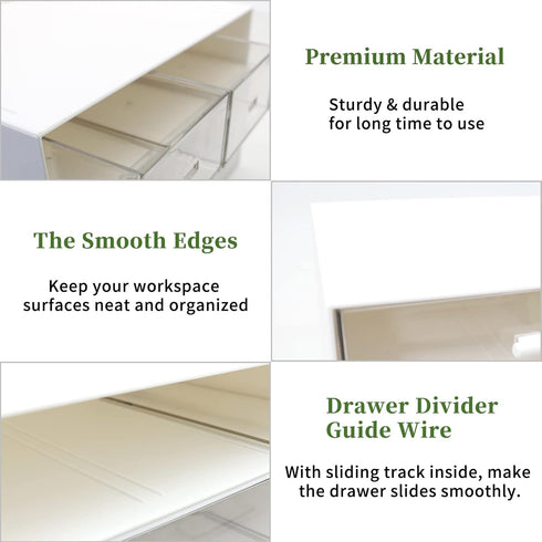 Stackable Desk Organizer Drawers, Plastic Storage Drawers for Office Organization, 3 Drawers (White)
