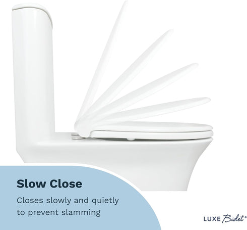 TS1008E LUXE Elongated Comfort Fit Toilet Seat with Slow Close, Quick Release Hinges, and Non-Slip Bumpers (White)